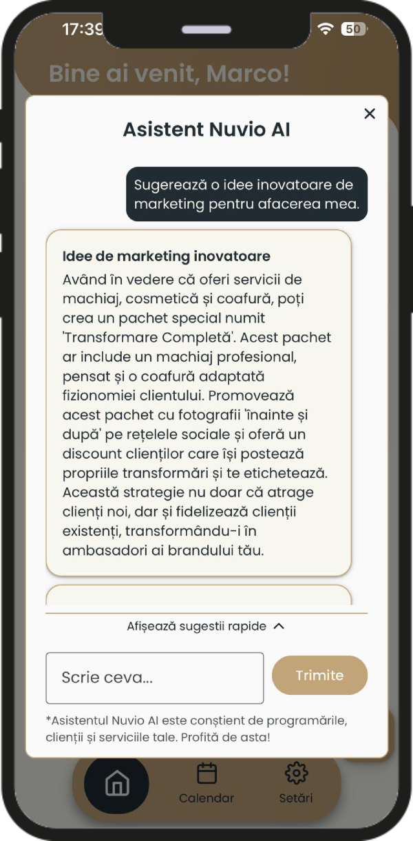 Nuvio AI - asistent inteligent pentru programări