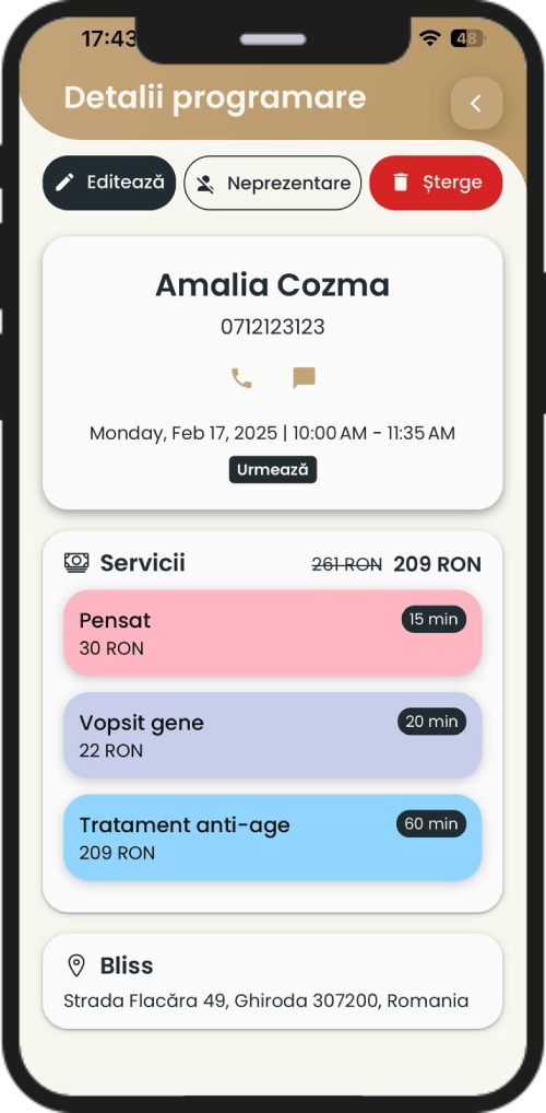 Nuvio aplicație de programări mobil