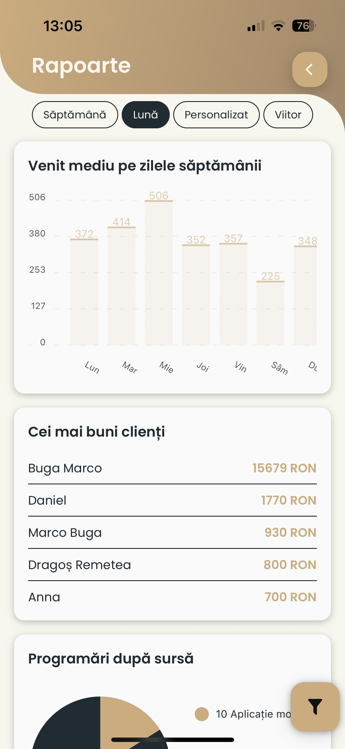 Nuvio aplicație de programări - interfață mobil