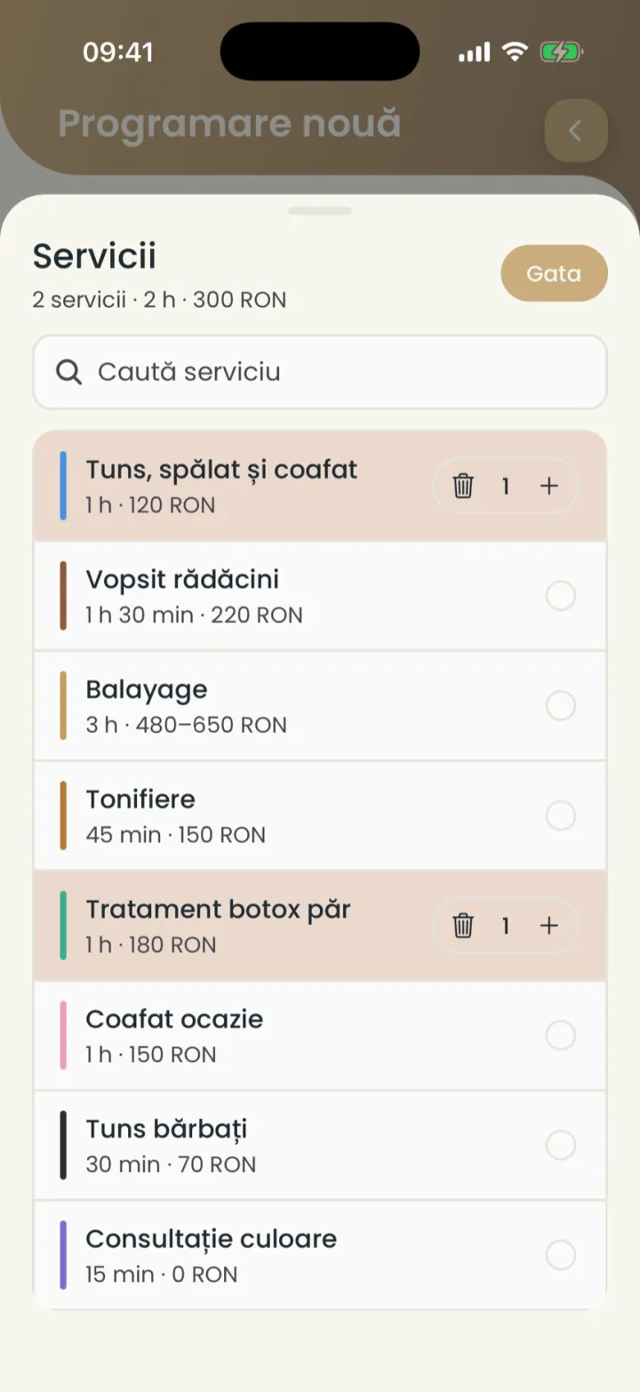 Lista de servicii cu două servicii bifate