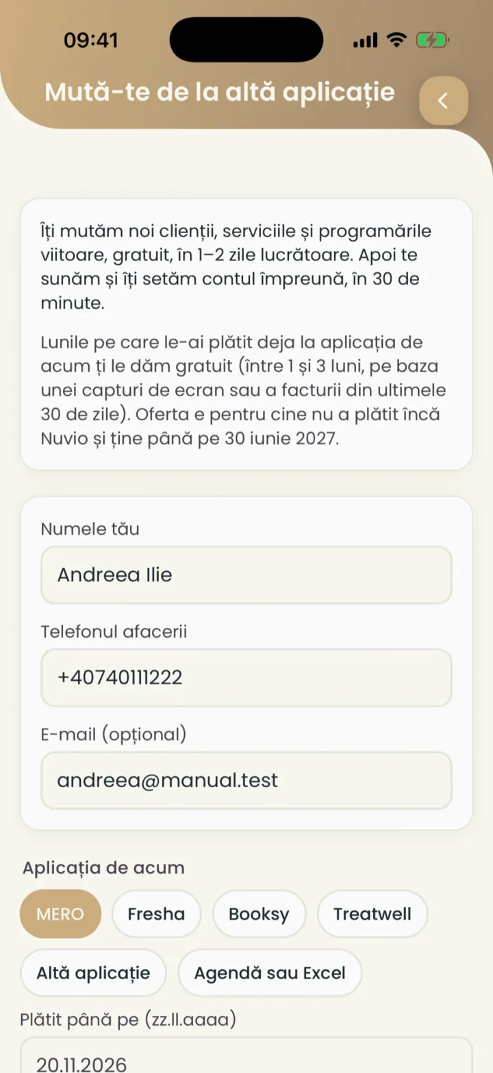 The Move from another app form, with your details and the app you use now