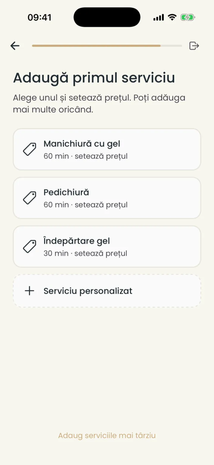 Service suggestions for the chosen trade and the Custom service button