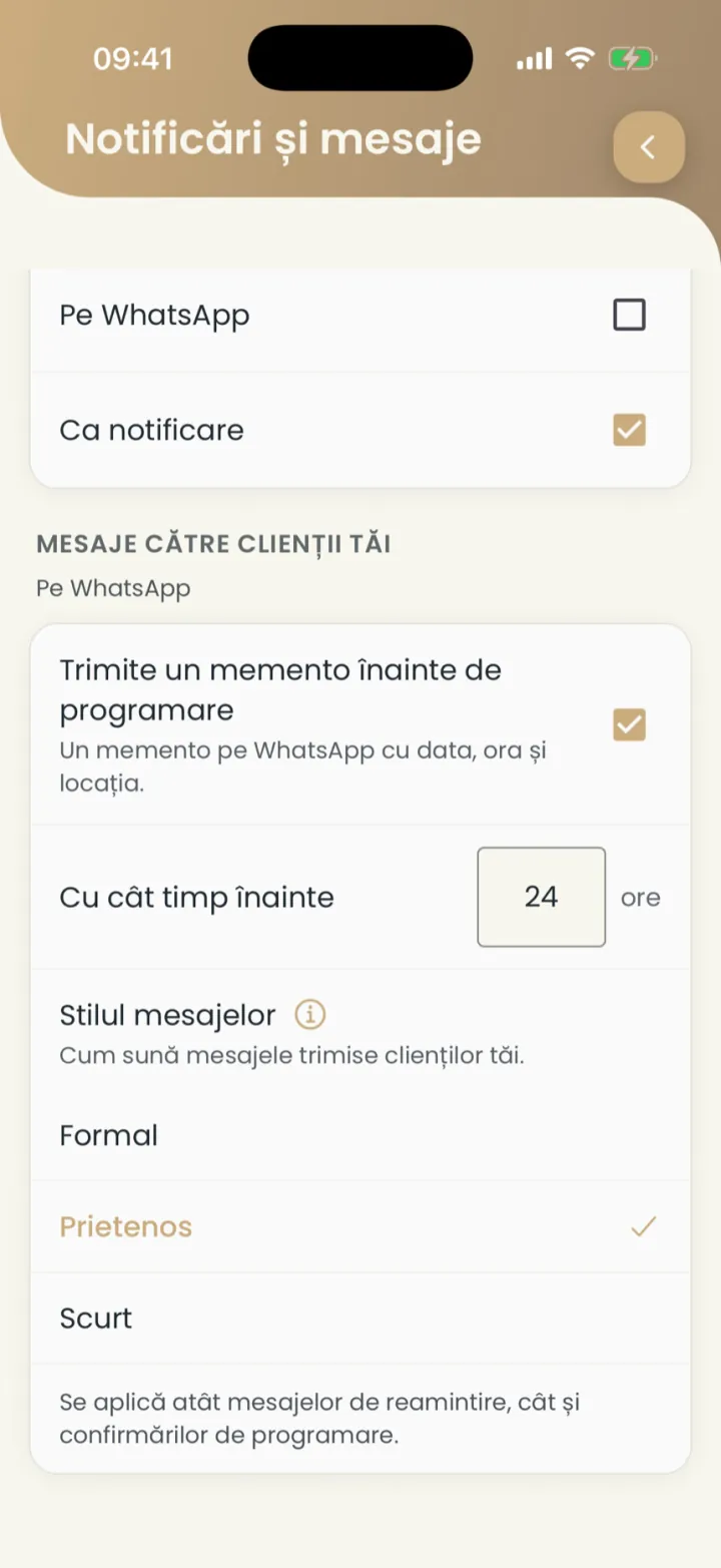 Mesajele către clienți: memento înainte de programare, cu câte ore înainte și stilul mesajelor