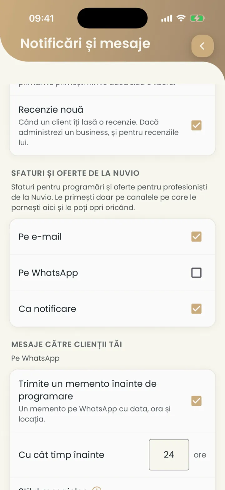 Sfaturi și oferte de la Nuvio, cu e-mail, WhatsApp și notificare