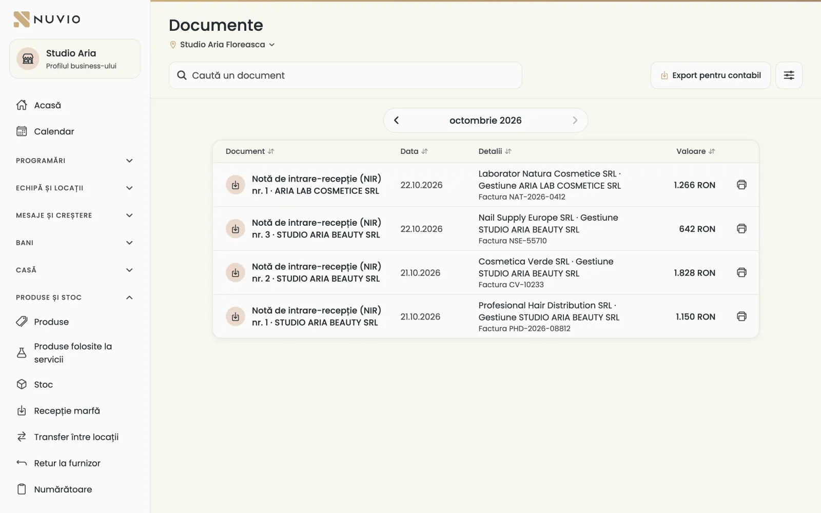 Documentele lunii: NIR-urile cu furnizorul, factura și valoarea